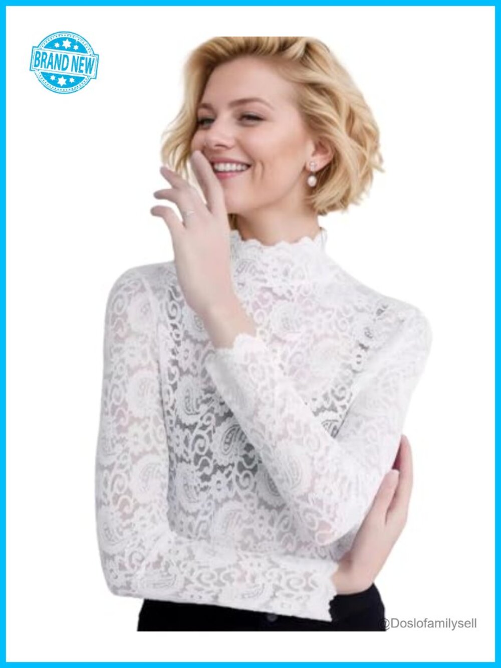 Long Sleeve Turtleneck Mesh Lace Top